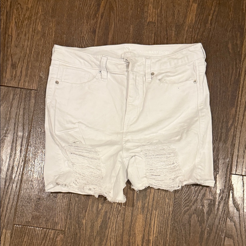 New York & Company White Distressed Jean Shorts